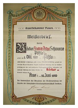 Meisterbrief Arthur Schwarze
