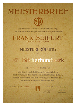 Meisterbrief Frank Seifert