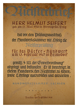 Meisterbrief Helmut Seifert